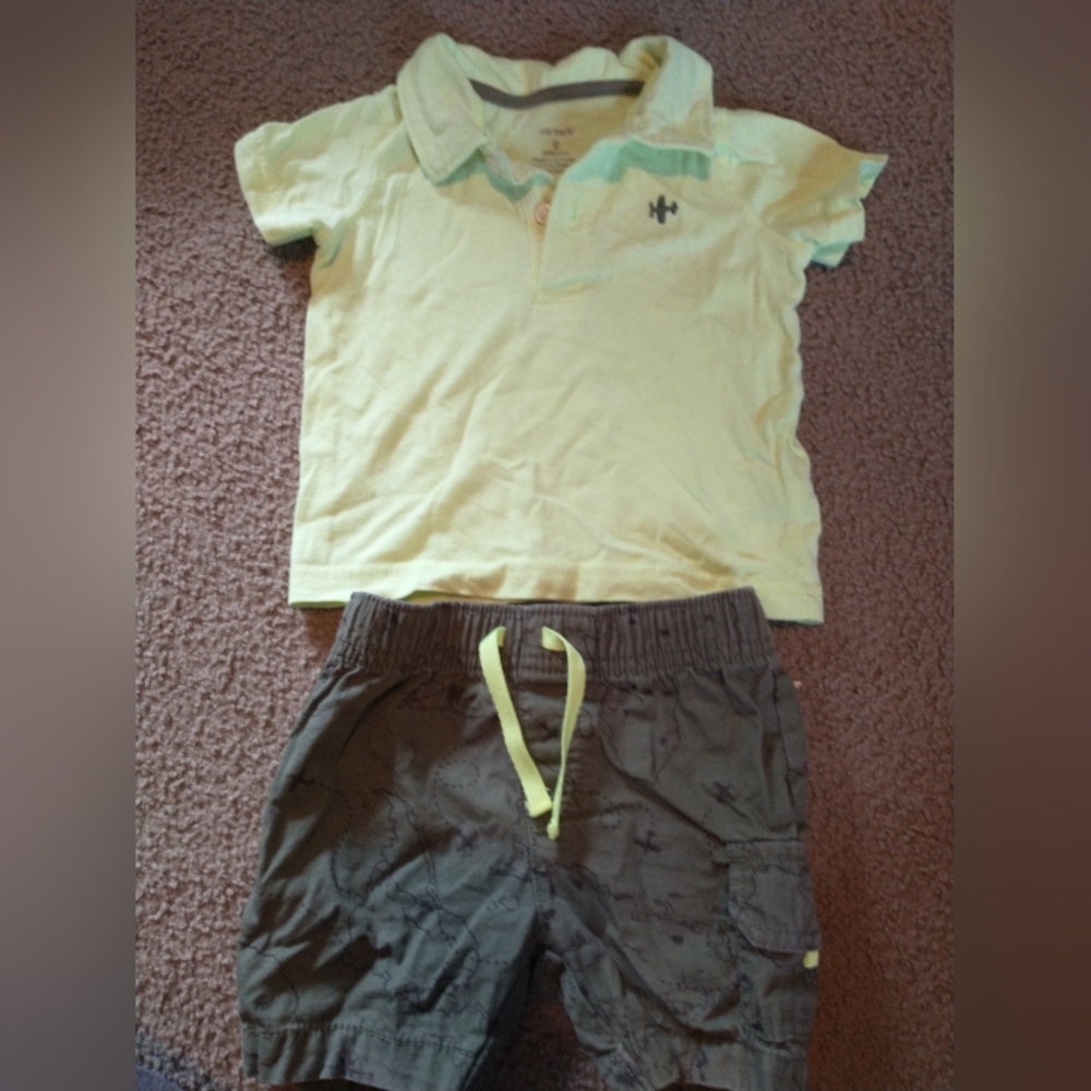 Yellow Polo Shirt and Gray Shorts Set